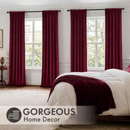 Christmas Burgundy Velvet Curtains 4 Panels Set Back Tab 40"x90" (Burgundy / 40"W x 90"L (Pack of 4))