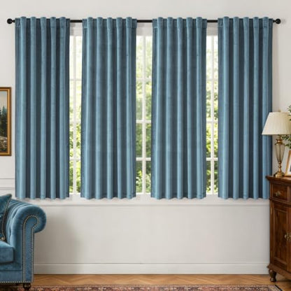Dark Slate Velvet Curtains 4 Panel Set Back Tab 40 x 63 Inch Long (Dark Slate / 40"W x 63"L (Pack of 4))