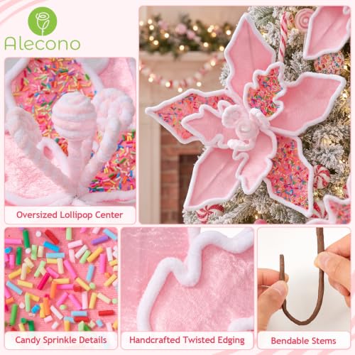 12 PCS 13in Pink Candy Cane Poinsettia Artificial Christmas Flowers (Pink Candy)