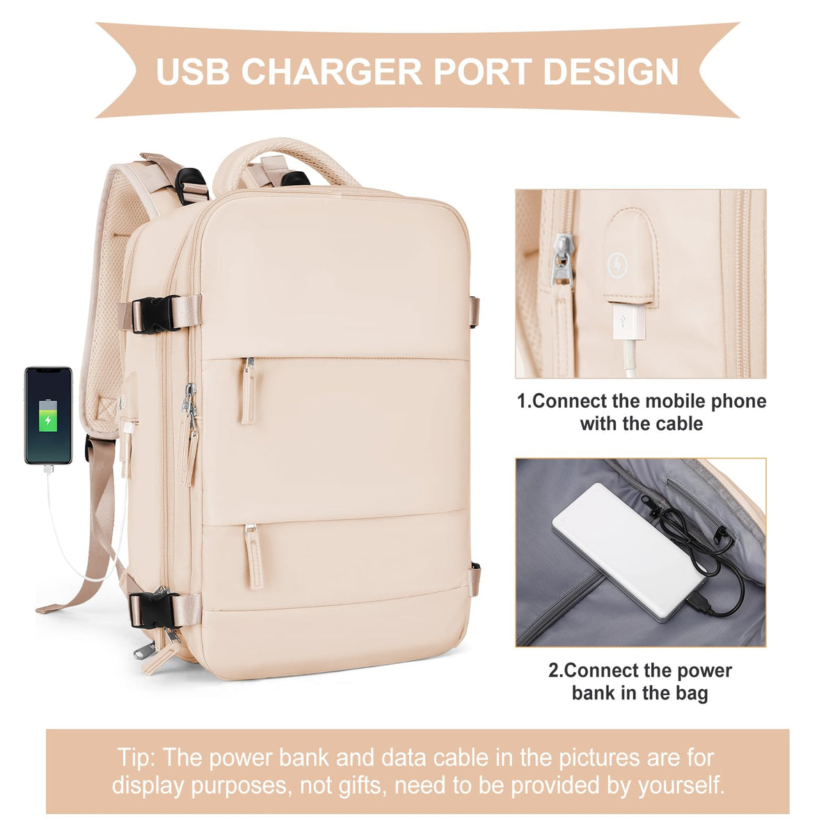 Travel Backpack For Women Men (Beige / 25 liters)