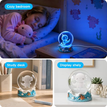 3D Crystal Ball Axolotl Night Light with Resin Base