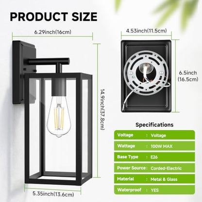 Outdoor Wall Light Fixture Matte Black Waterproof