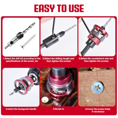 Countersink Drill Bit Set with Low Friction Depth Stop