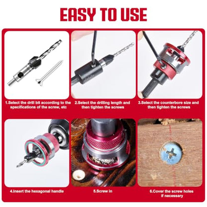 Countersink Drill Bit Set with Low Friction Depth Stop