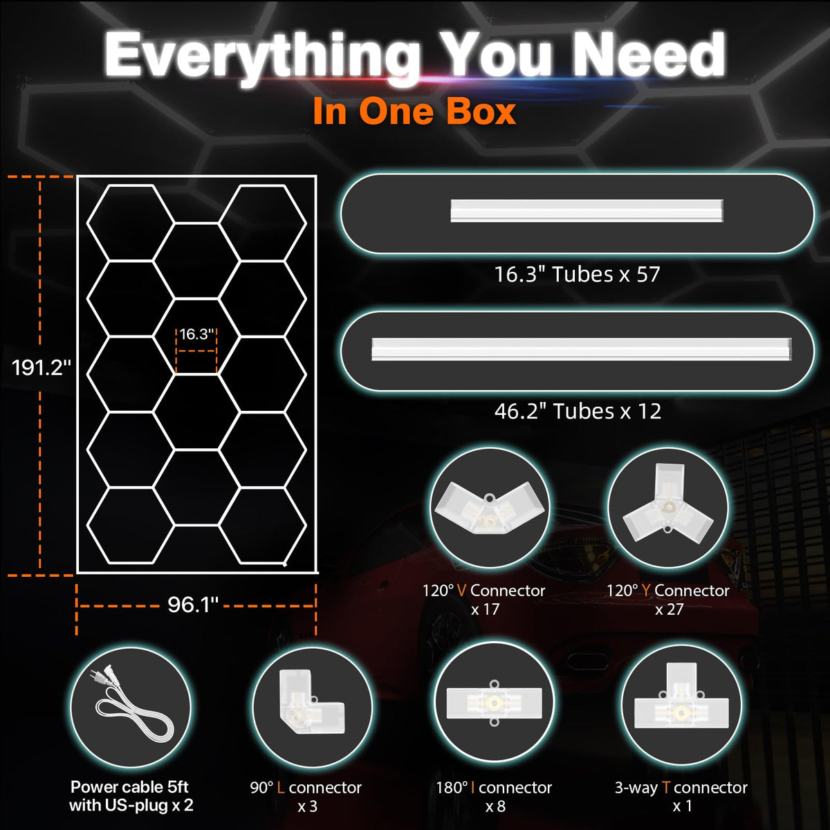 Dimmable Hexagon Garage Lights (14Hex+Border)