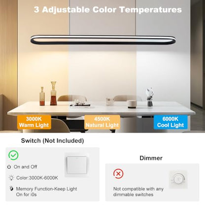 Modern LED Pendant Light Dimmable Linear Pendant Light 39.4in Semi Flush Mount Long Lights with Remote Control and Side Lighting for Living Room Kitchen Dining Room