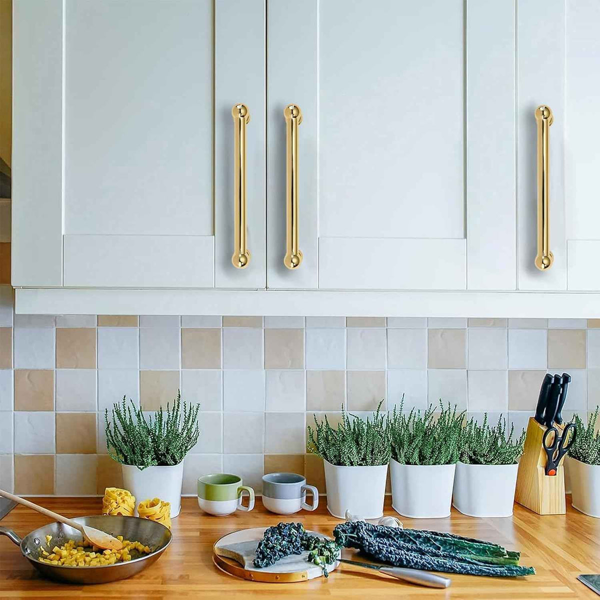 5 Pack 5 inch Solid Handles Real Unlacquered Brass Cabinet Pulls (Unlacquered Brass / 5 Inch)