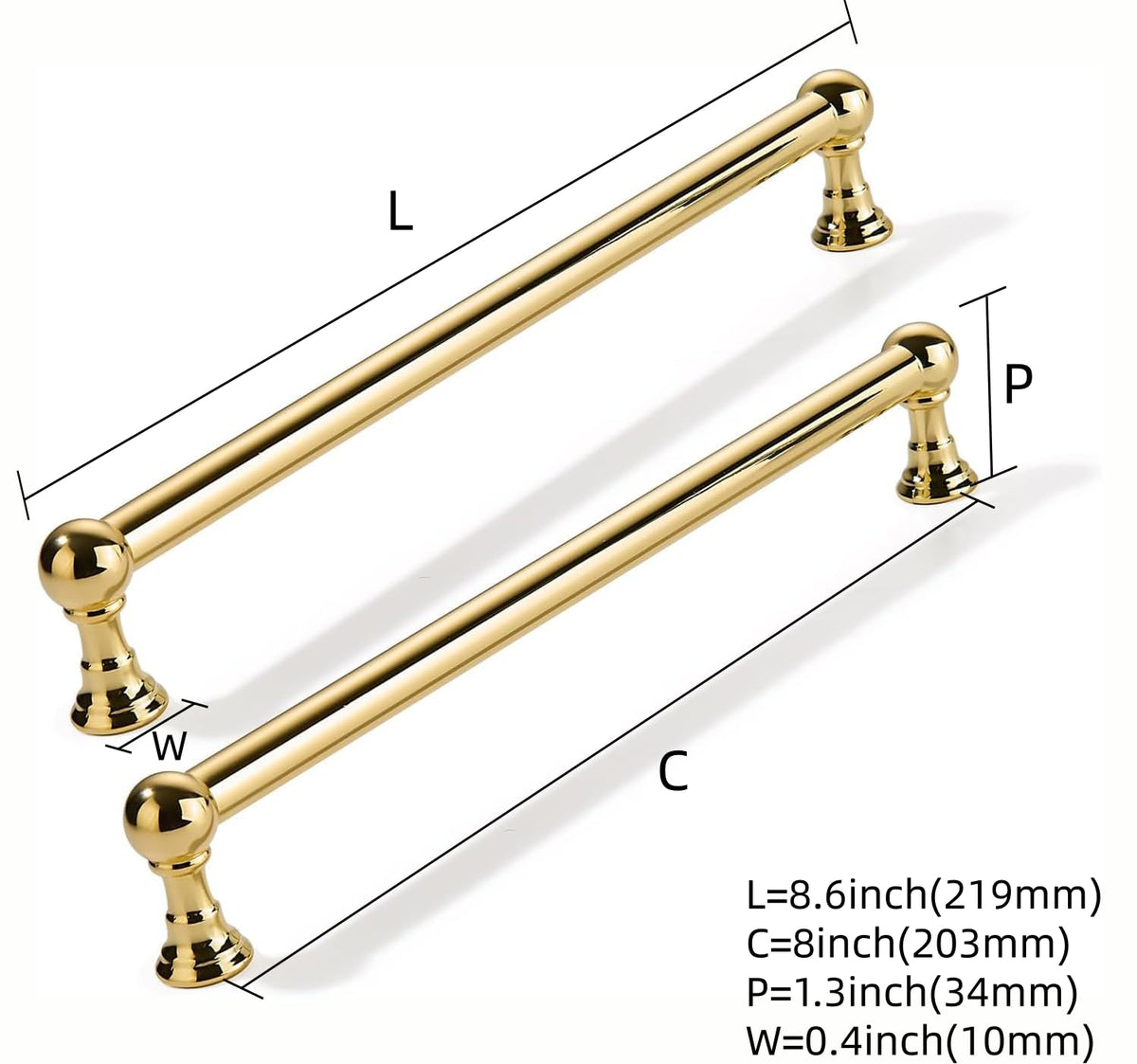 5 Pack 8 inch Solid Handles Real Unlacquered Brass Cabinet Pulls (Unlacquered Brass / 8 Inch)