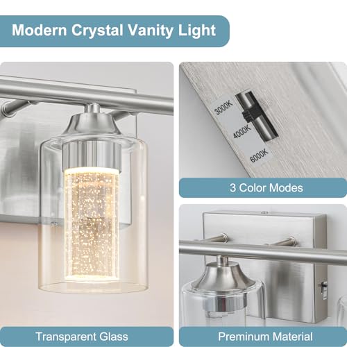 3 Light Brushed Nickel Bathroom Vanity Light with 3 Color Modes (3-light / Brushed Nickel)