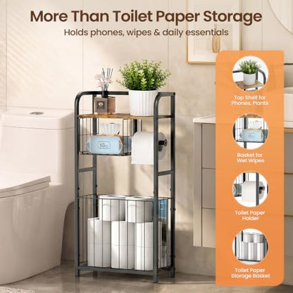 Freestanding Toilet Paper Holder Stand with Storage