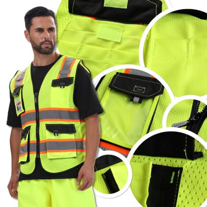 Hi Vis Reflective Safety Vests for Men Women High Visibility Vest with Pockets Mesh Construction Safety Apparel