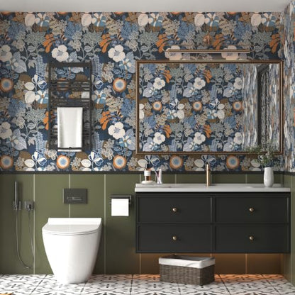 Blue Floral Wallpaper Peel and Stick Wallpaper Boho