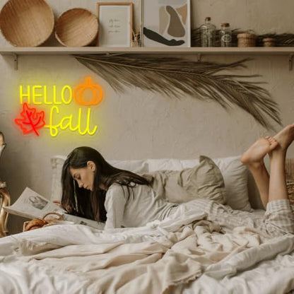 Hello Fall Neon Sign Dimmable Autumn Led Neon Lights With Maple Leaf for Wall Decor