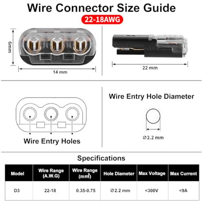 3 Pin Quick Connect Wire Connectors for 18