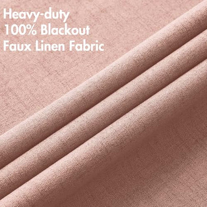 100% Blackout Linen Curtains for Bedroom 52x96 Inches Blush Pink (Blush Pink / 52"W x 96"L (Pack of 2))