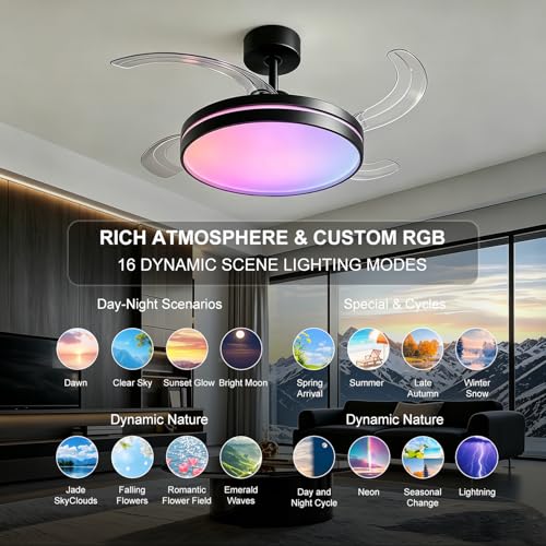 Retractable Ceiling Fan with Light and Remote