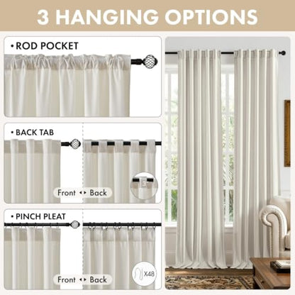 Ivory Velvet Curtains 4 Panels Set Back Tab 40 x 63 Inch Long (Ivory / 40"W x 63"L (Pack of 4))