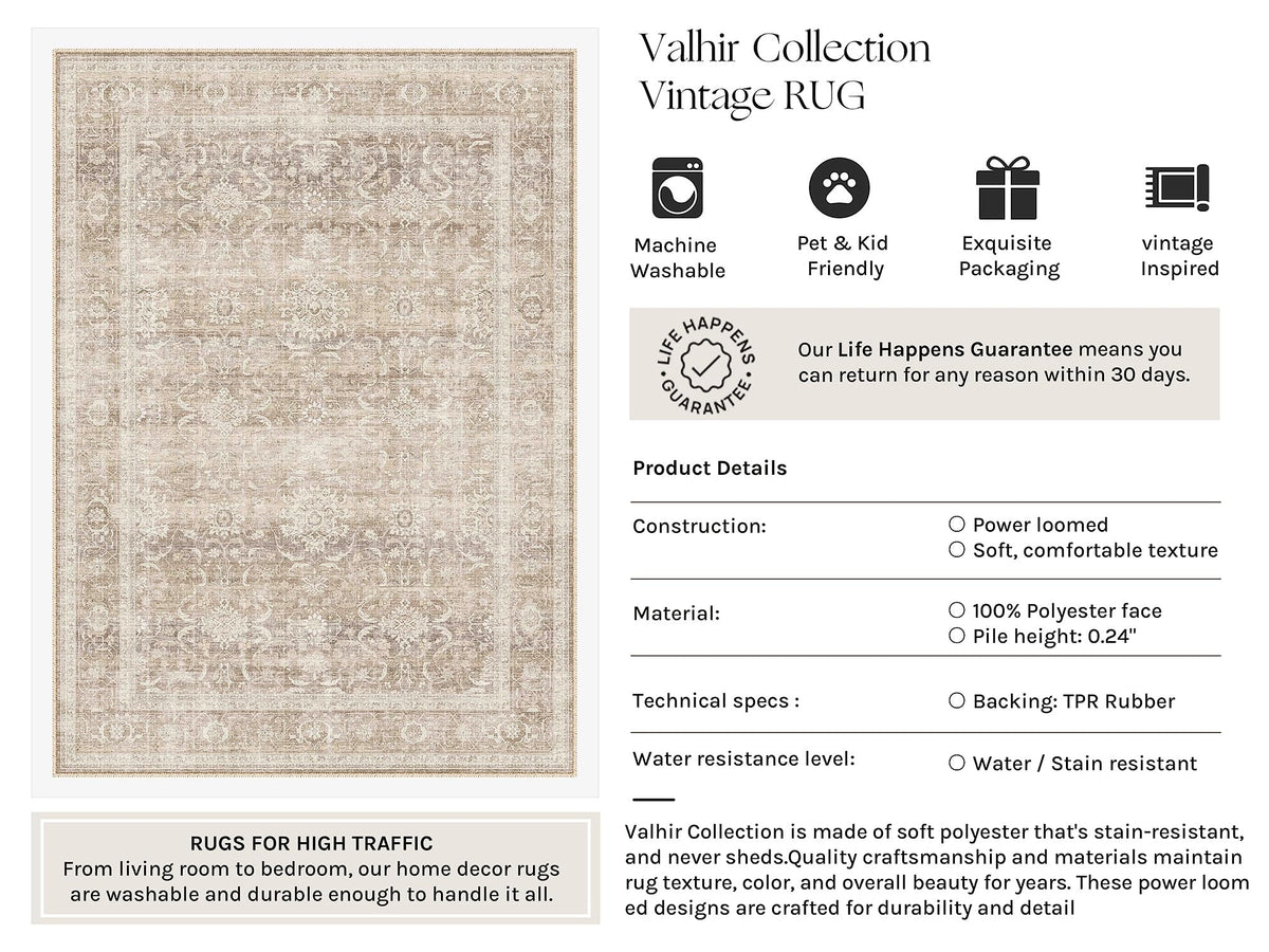Beige Washable 2x3 Area Rugs for Entryway Hallway (Retro | Beige / 2' x 3' (Rectangular))