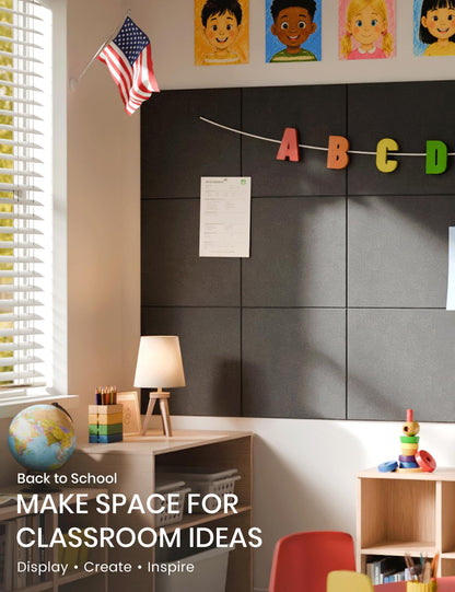 Felt Bulletin Board & Cork Board Alternative 48'' x 36'' (Charcoal Gray / Solid tile 12-pack)