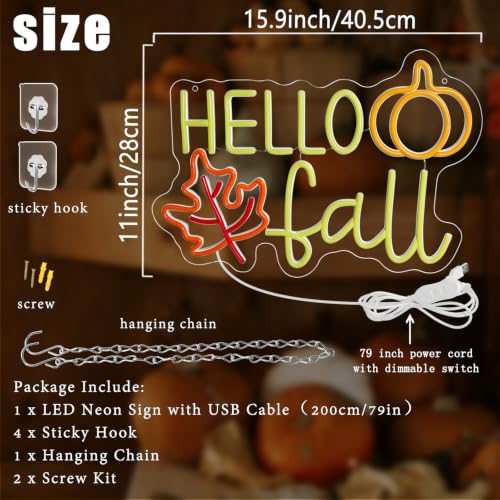 Hello Fall Neon Sign Dimmable Autumn Led Neon Lights With Maple Leaf for Wall Decor