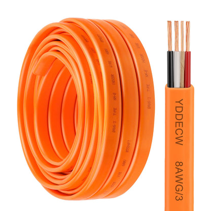 8/3 NM-B Wire with Ground - 25FT 8 AWG 3 Conductor Non-Metallic Sheathed Cable Pure Copper Residential Indoor Wire for Outlets, Switches, Other Loads and Lighting Wiring Projects etc.(Orange) (25FT)
