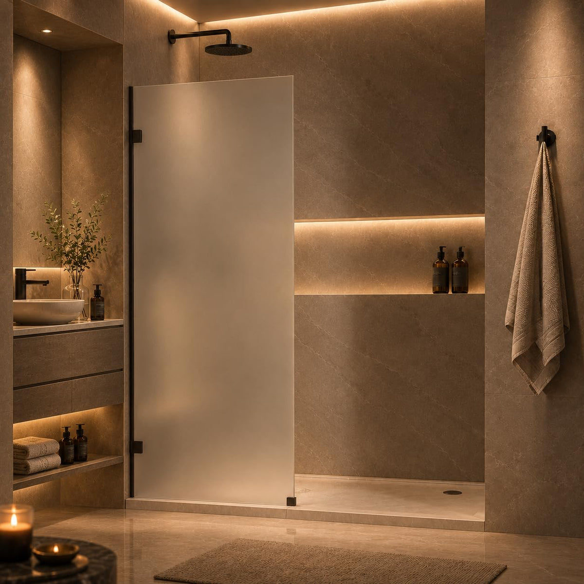 Glass Shower Door (Matte Black - Frosted / 30"W x 72"H - 10mm)