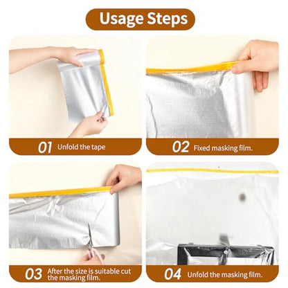 Pre Taped Masking Film Painters Tape Drop Cloth 4Rolls