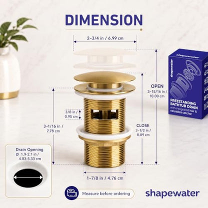 Solid Brass Freestanding Bathtub Drain with Integrated Hair & Valuables Catcher