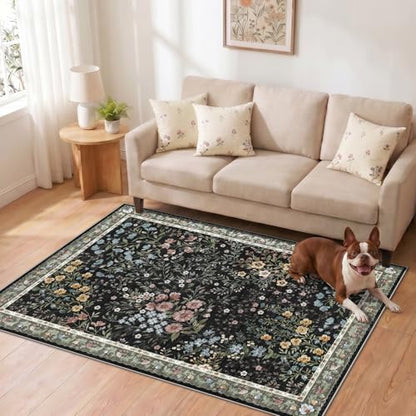 Washable Living Room Area Rug 5x7 (Black / 5x7)