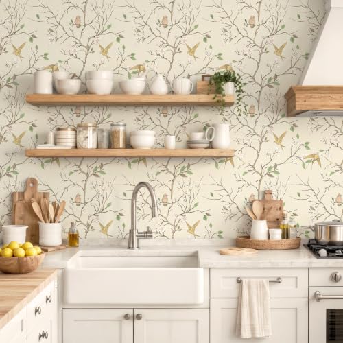 Peel and Stick Wallpaper Floral Birds Contact Paper Removable Self