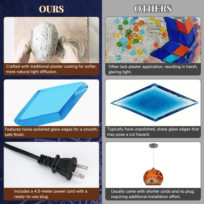 7.2" D Turkish Moroccan Mosaic Hanging Pendant Lamp Plug (Multicolor Wave)