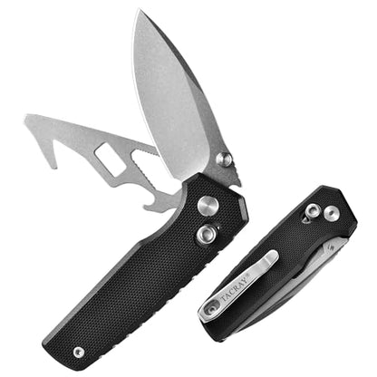 5-in-1 Multitool Pocket Knife, 2.4" Premium CVG-10 Steel Blade Folding Knife with Seatbelt Cutter, Bottle Opener, Wrench & Screwdriver, Durable G10 Handle EDC Knife, Ideal Cool Gifts for Men