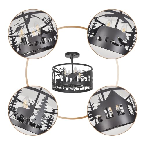 Rustic Deer Bear Cabin Chandelier