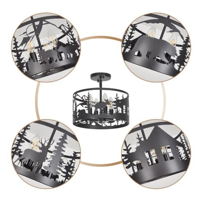 Rustic Deer Bear Cabin Chandelier
