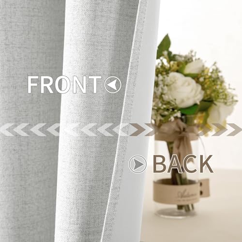 100% Blackout Linen Curtains for Bedroom 52x54 Inch Heathered White (Heathered White / 52"W x 54"L (Pack of 2))