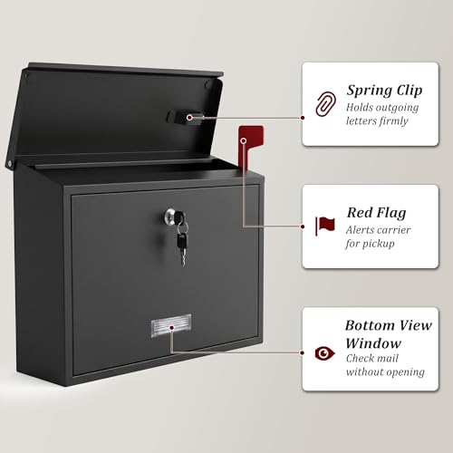 Locking Wall Mount Mailbox with Outgoing Mail Flag & Spring Clip