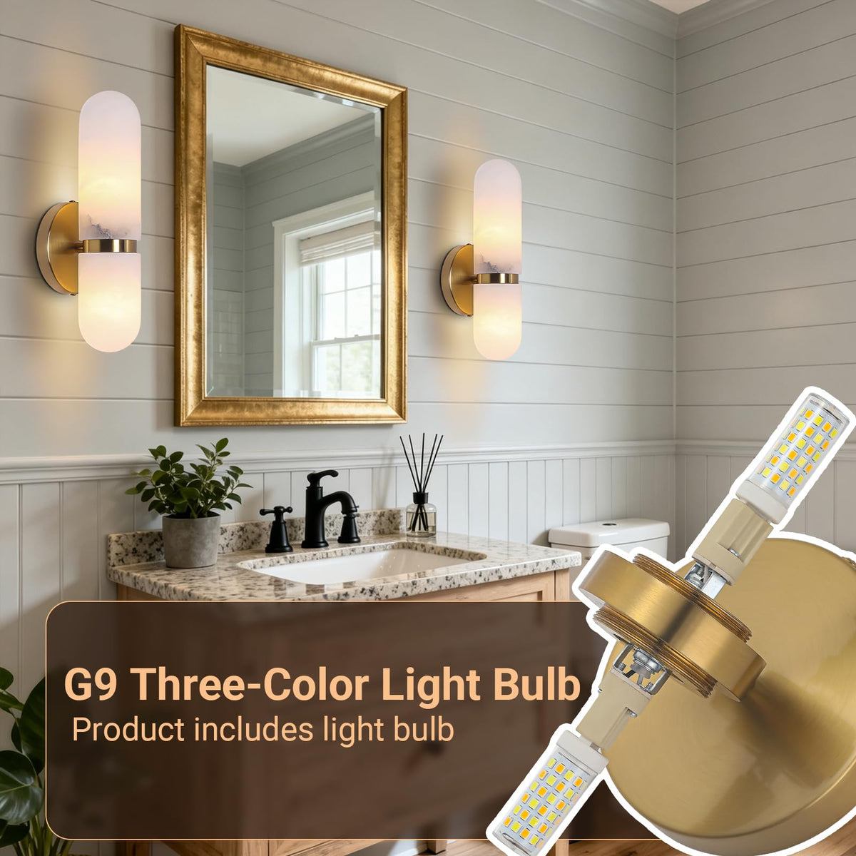 13in Alabaster Wall Sconces (Gold-13in-1 Pack)