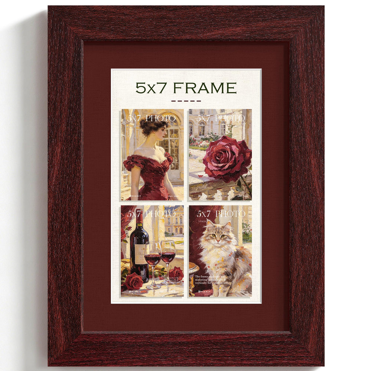 5x7 Red Wood Grain Picture Frame (Red Frame Red Mat / 5x7)