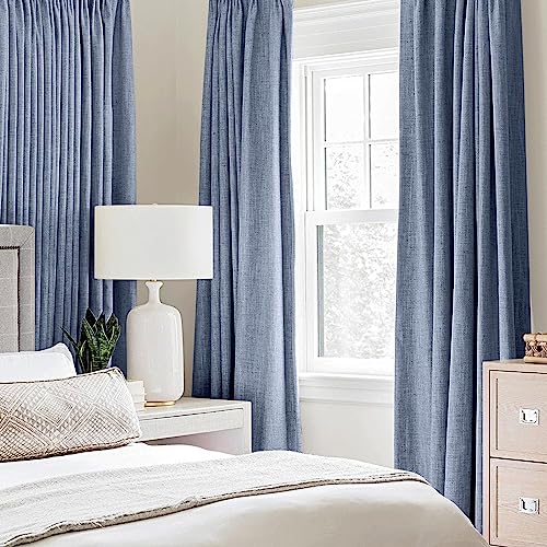 100% Blackout Linen Curtains for Bedroom 52x84 Inches Stone Blue (Stone Blue / 52"W x 84"L (Pack of 2))