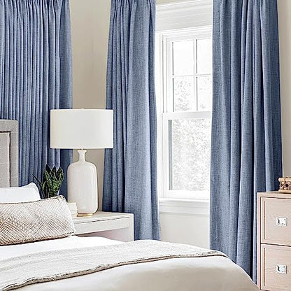 100% Blackout Linen Curtains for Bedroom 52x84 Inches Stone Blue (Stone Blue / 52"W x 84"L (Pack of 2))