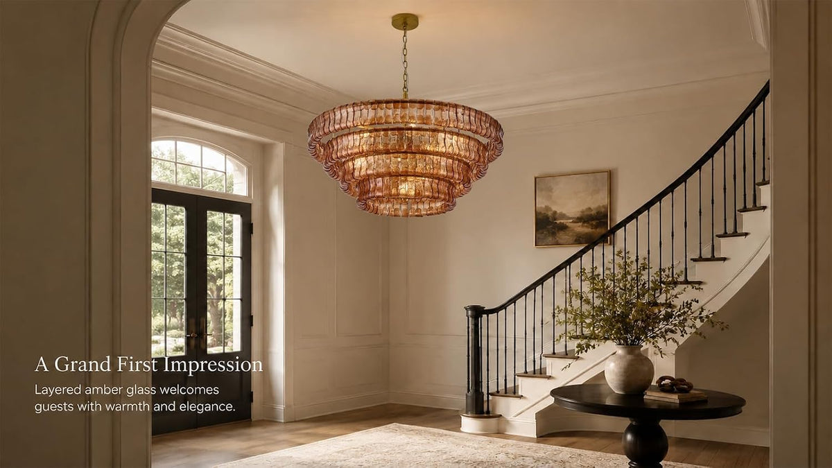 4 Tier 40 Inch Amber Crystal Glass Chandeliers (Amber Gold / 40")