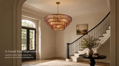 4 Tier 40 Inch Amber Crystal Glass Chandeliers (Amber Gold / 40")