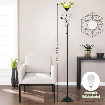 Floor Lamp for Living Room Vintage Uplighter with Rotary Dimmer Switch (Black)