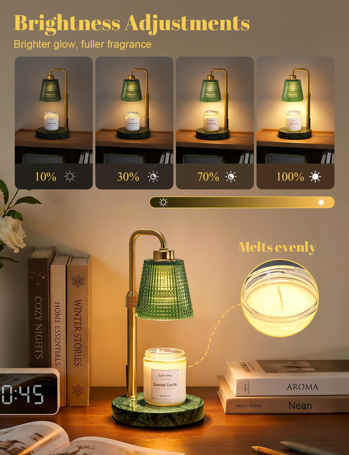 Marble Candle Warmer Lamp with Timer (Marble-Green)