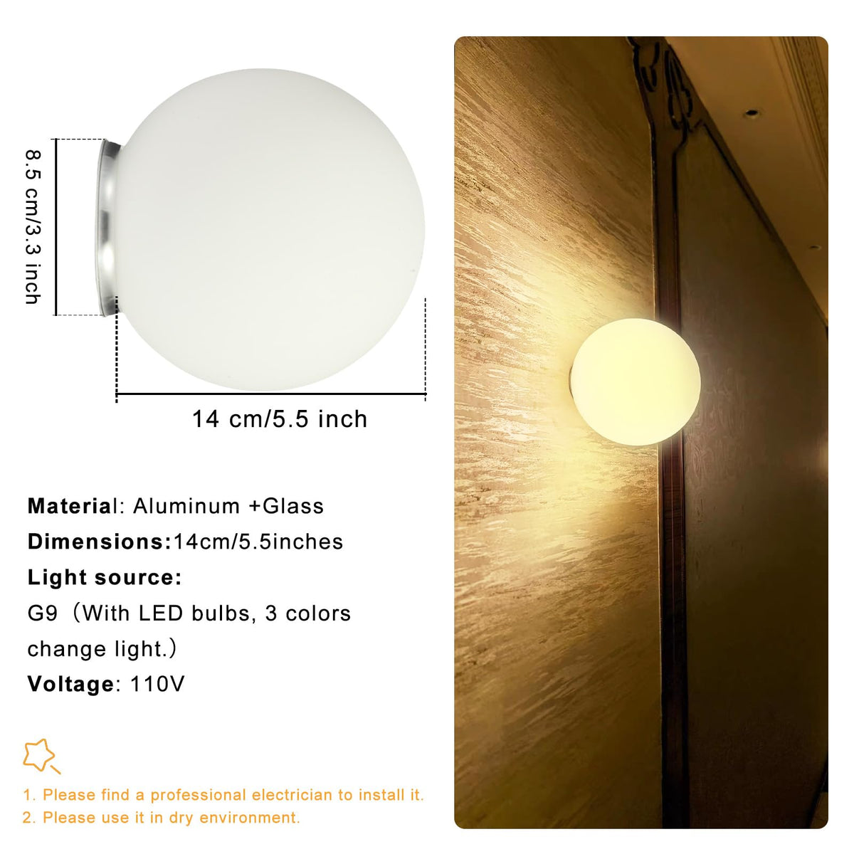 Modern Round Ceiling and Wall Fixture for Hallway Entryway Bedroom Bedside Living Room (Silver 5.5")