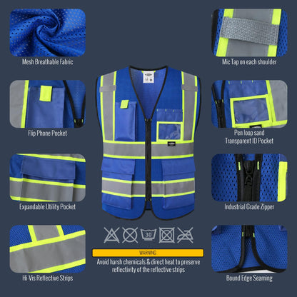 Safety Vest for Men Women Hi Vis Vest with Pockets and Zipper High Visibility Reflective Safety Vests Meet ANSI Standard Grey Color Extended Yellow Strips (Grey / Medium)