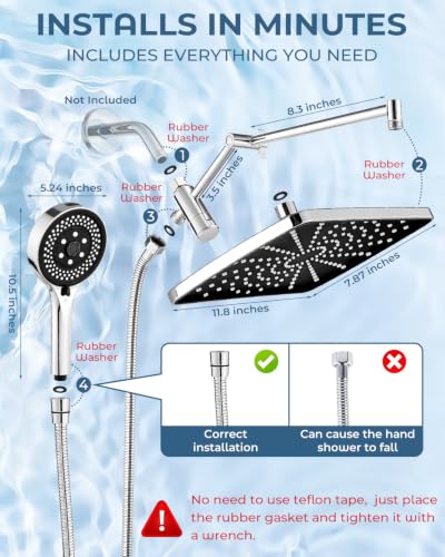 Shower Head with Handheld (B-Chrome / Rectangular 12")