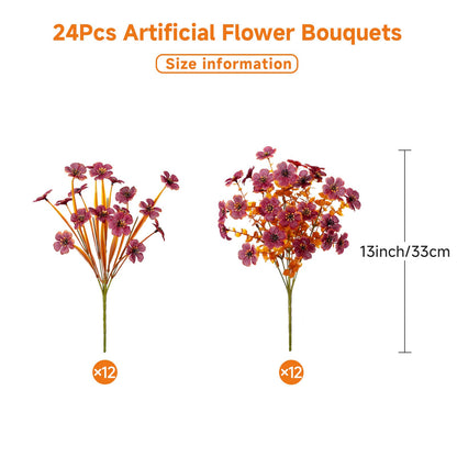 24 Bundles Artificial Fall Flowers (Brown)