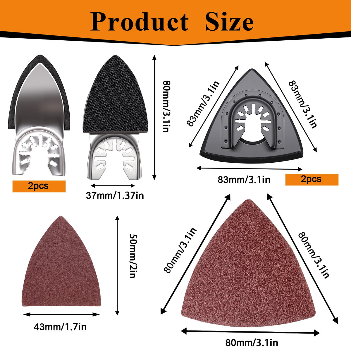 114Pcs Oscillating Tool Sanding Pads Kit 2Pcs Triangle Sanding Pads and 2Pcs Finger Sanding Pad 110Pcs Sandpaper Grit