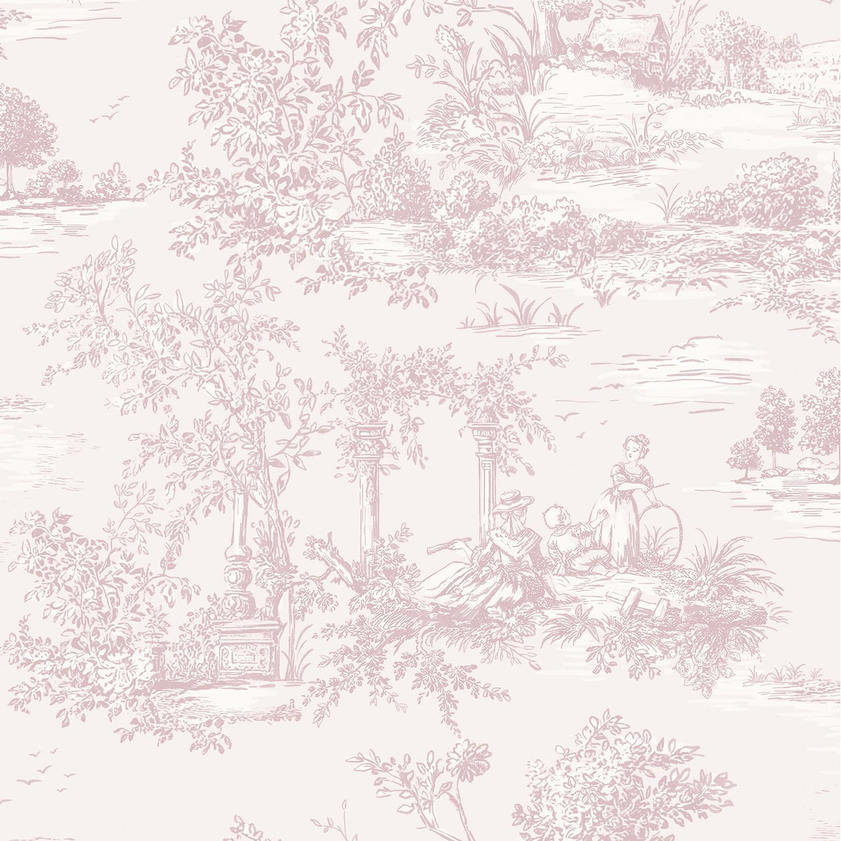 Peel and Stick Wallpaper Vintage Wallpaper Pink Removable Wall Paper Toile Self (Pink / 17.3" x 196.8")